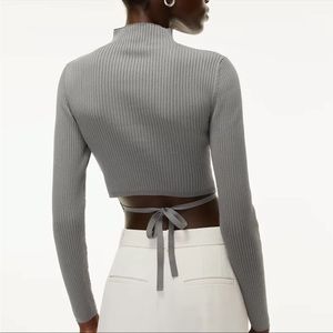 Babaton Aritzia Ambrosia Sculpt Knit Tie Back Mock Neck Top Pewter Grey XS NWT